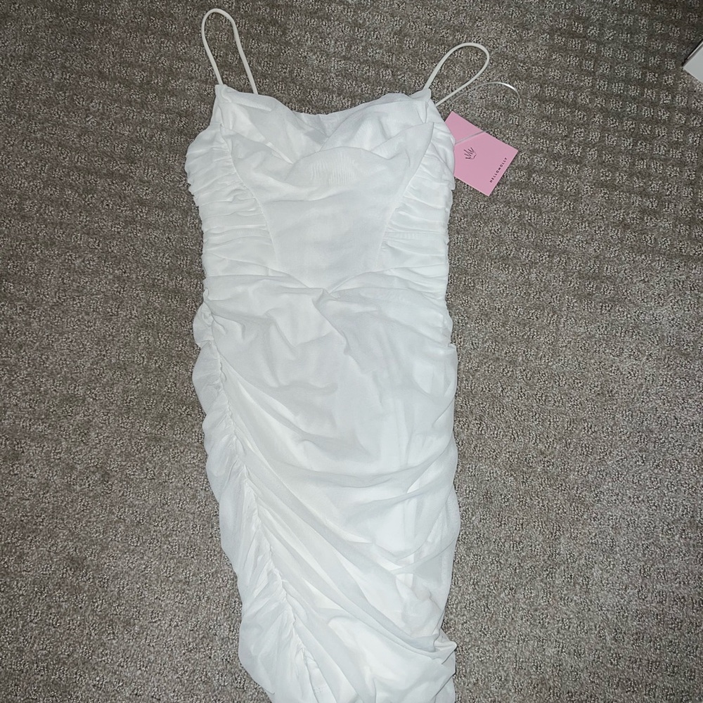 Hello Molly White Ruched Dress